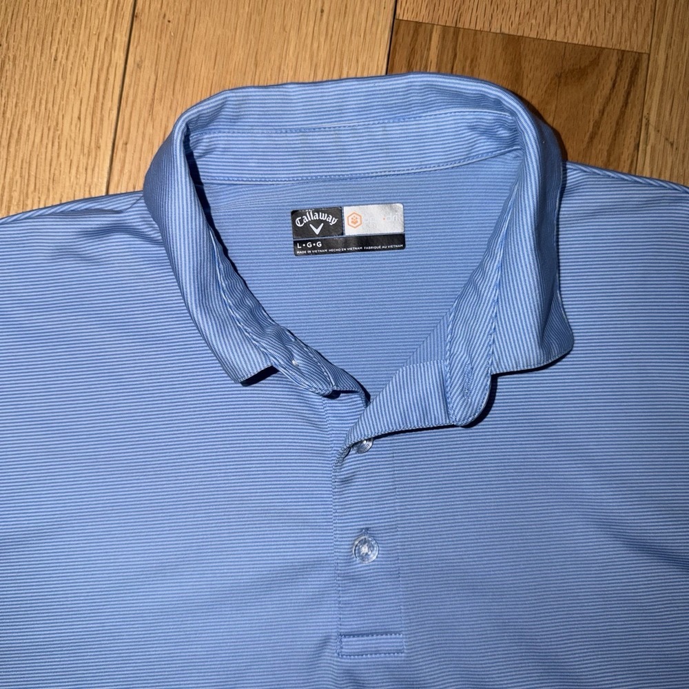 Callaway Opti-Dri Mens Golf Polo Shirt Light Blue And White Stripes Size Large - Picture 2 of 8